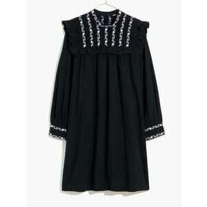 Madewell Embroidered Bib Ruffle Mini Dress Sz Medium Black Prairie Peasant‎ Boho